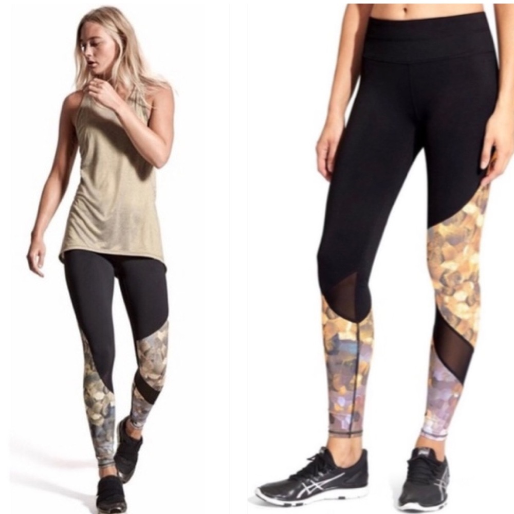 ATHLETA Asym Mesh Sonar Black Geometric Tight S. S